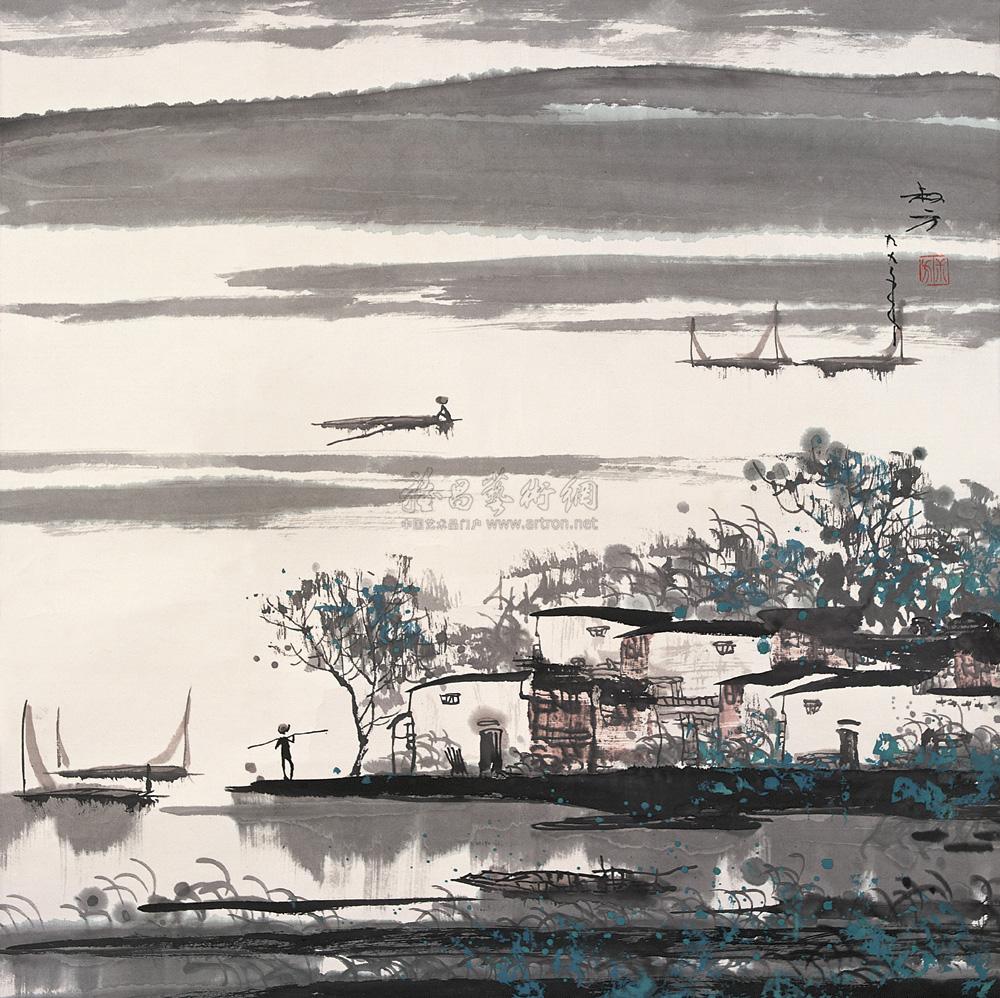 01311999年作江南小景镜心设色纸本