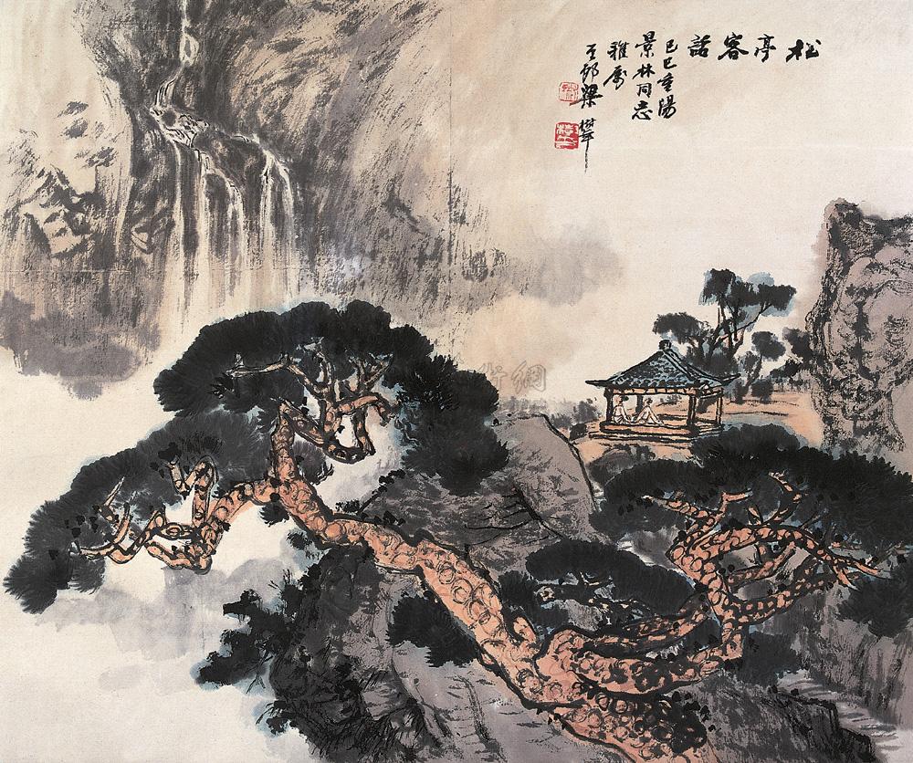 02161989年作松亭客画镜心设色纸本