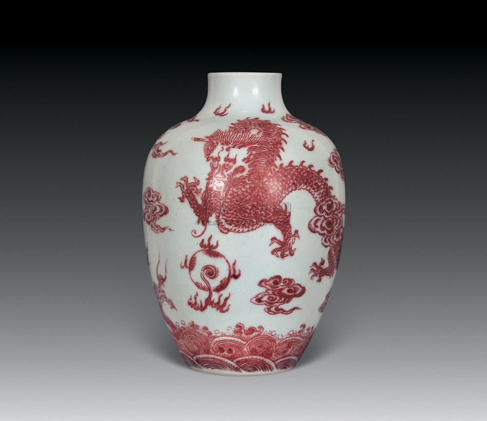 【清乾隆 釉里红龙纹瓶】拍卖品_图片_价格_鉴赏_清代其它彩釉瓷器