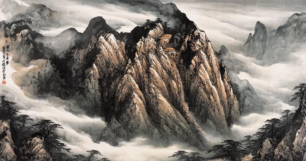 01371998年作黄山玉屏峰镜心设色纸本
