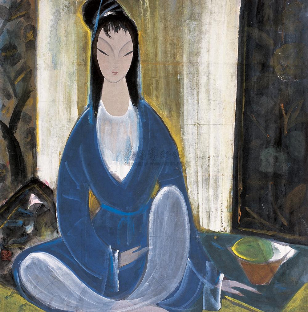 【蓝衣仕女 镜心 设色纸本】拍卖品_图片_价格_鉴赏_绘画_雅昌艺术品