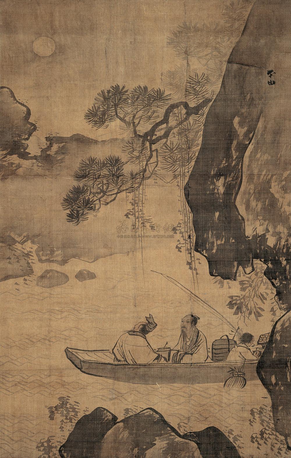 【舟楫赏月 立轴 水墨绢本】拍卖品_图片_价格_鉴赏_绘画_雅昌艺术品拍卖网