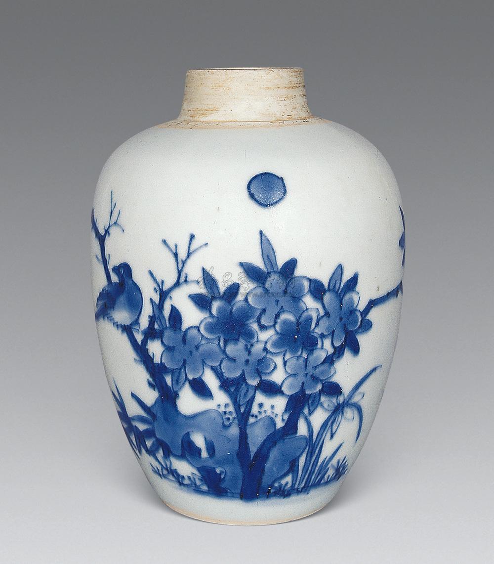 2377清顺治青花花鸟小罐