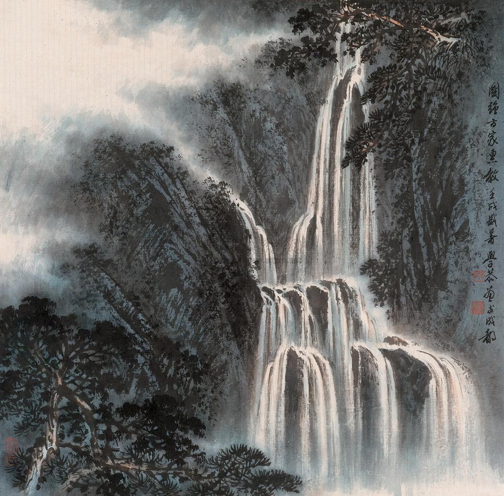 02691982年作松崖飞瀑立轴设色纸本