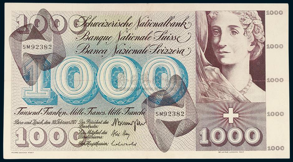 31911971年瑞士银行发行1000瑞士法郎