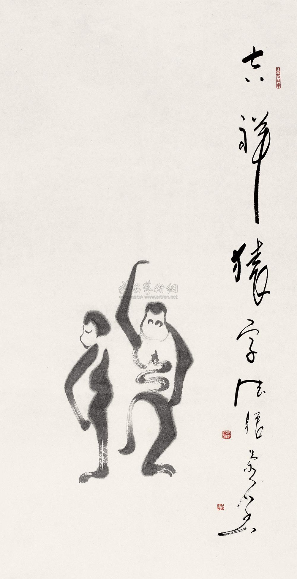 0233猴图镜心水墨纸本