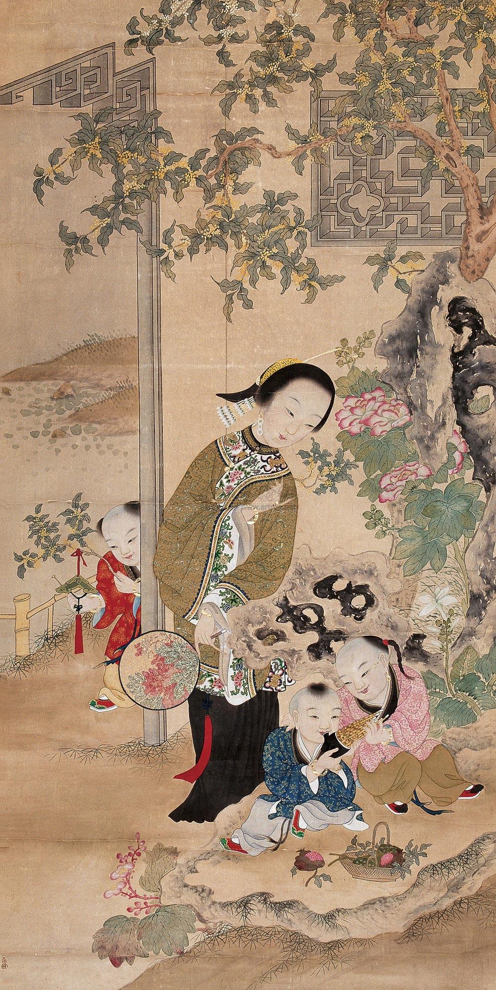 1287 秋庭婴戏图 立轴 纸本