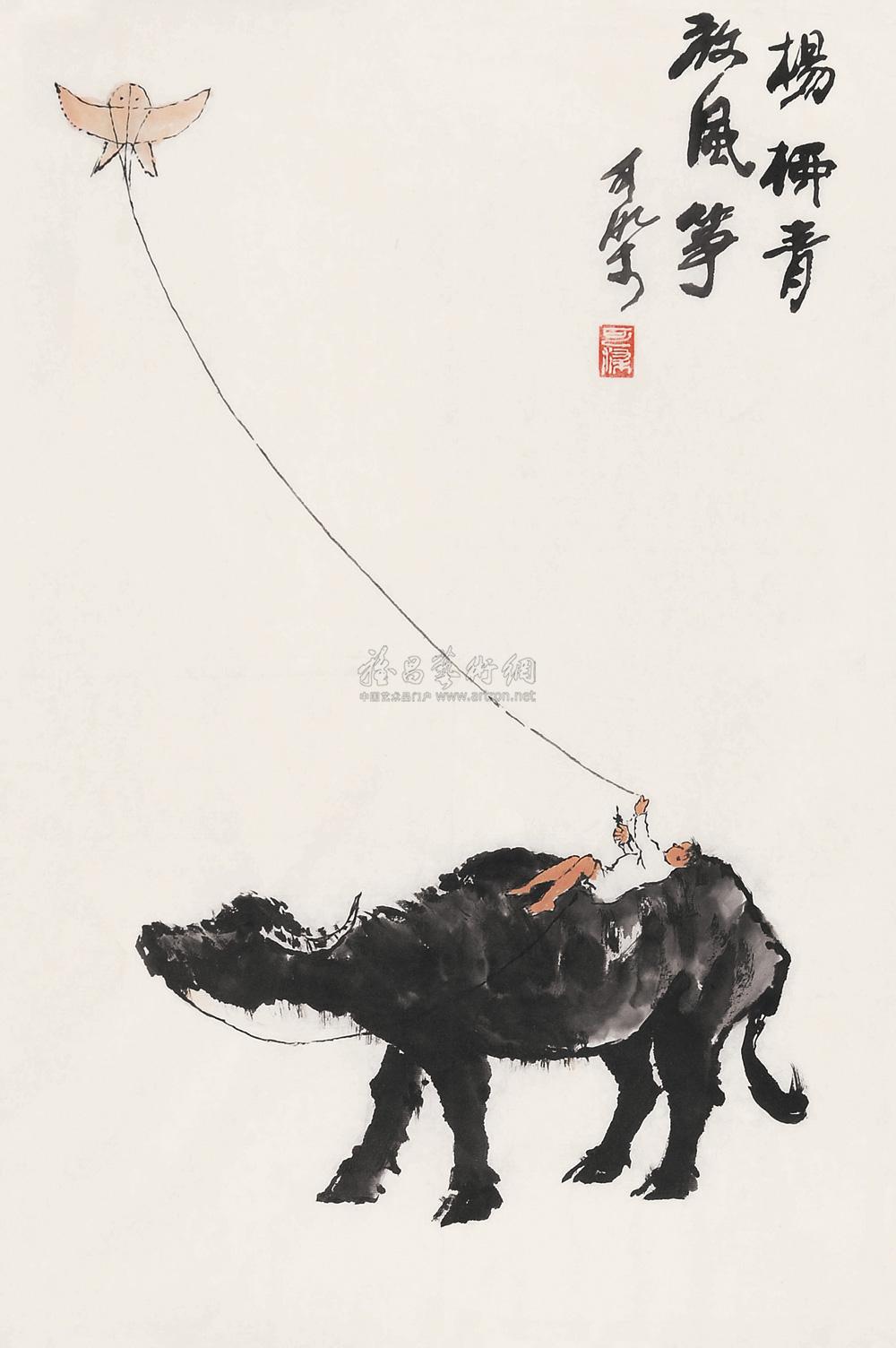 2239 杨柳青放风筝 镜心