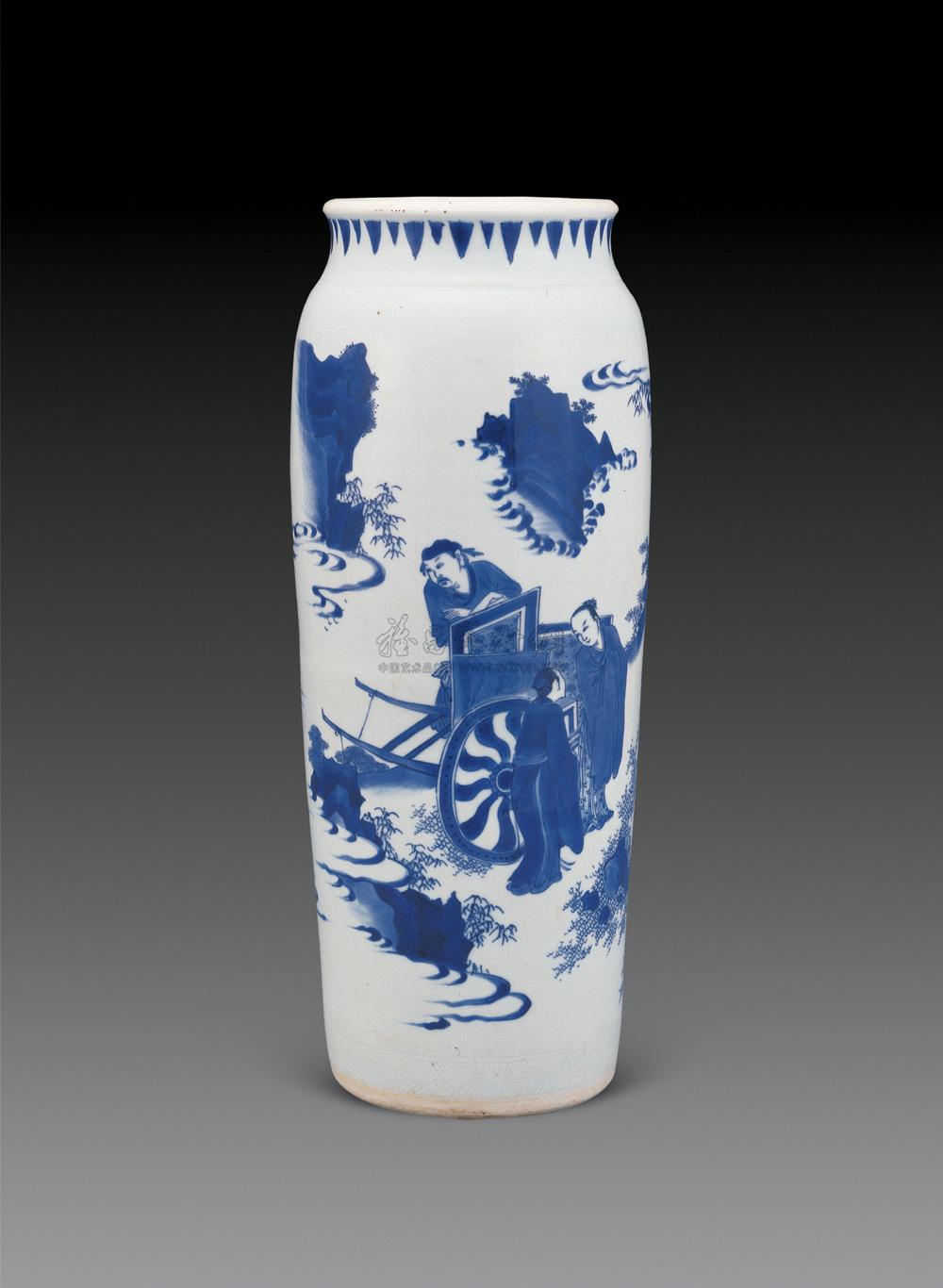 【清顺治 青花人物筒式瓶】拍卖品_图片_价格_鉴赏_清代青花瓷器_雅昌