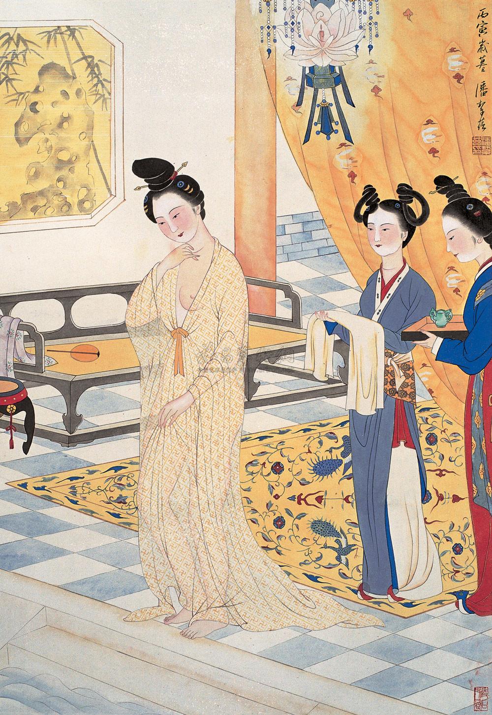 1330丙寅1986年作贵妃出浴立轴设色纸本