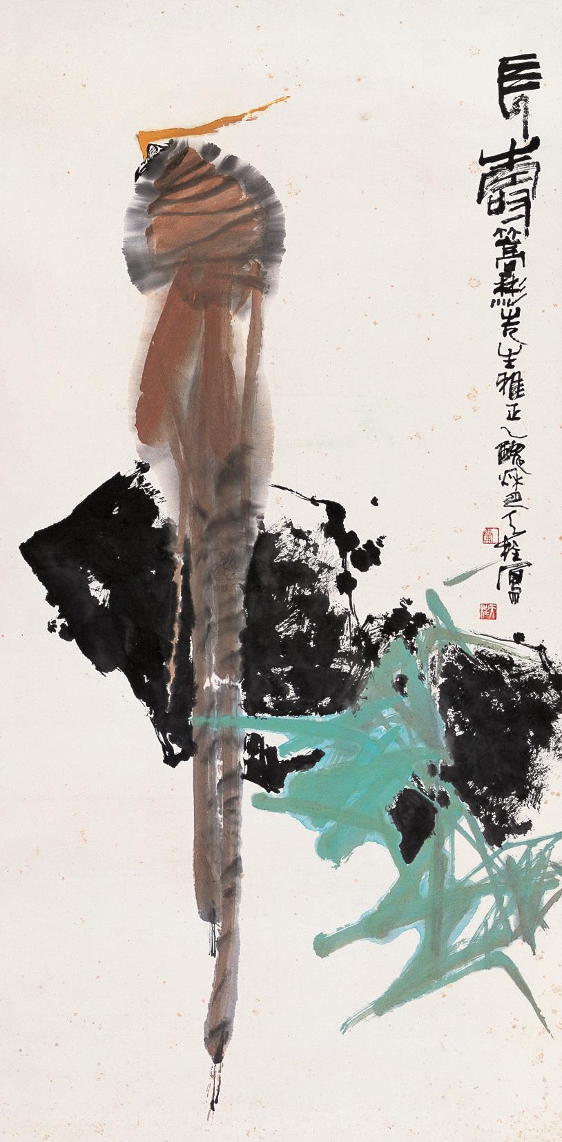 0667 长寿鸟 立轴 设色纸本