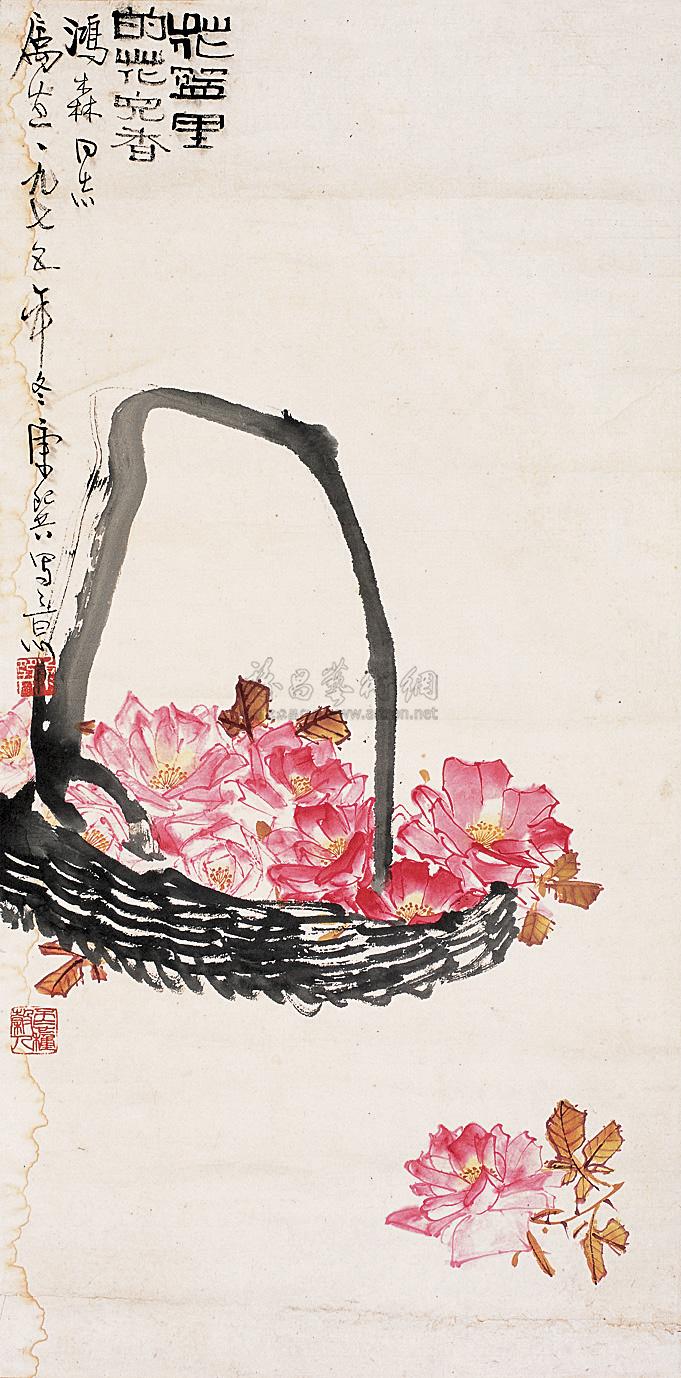 0316花篮里的花儿香立轴设色纸本