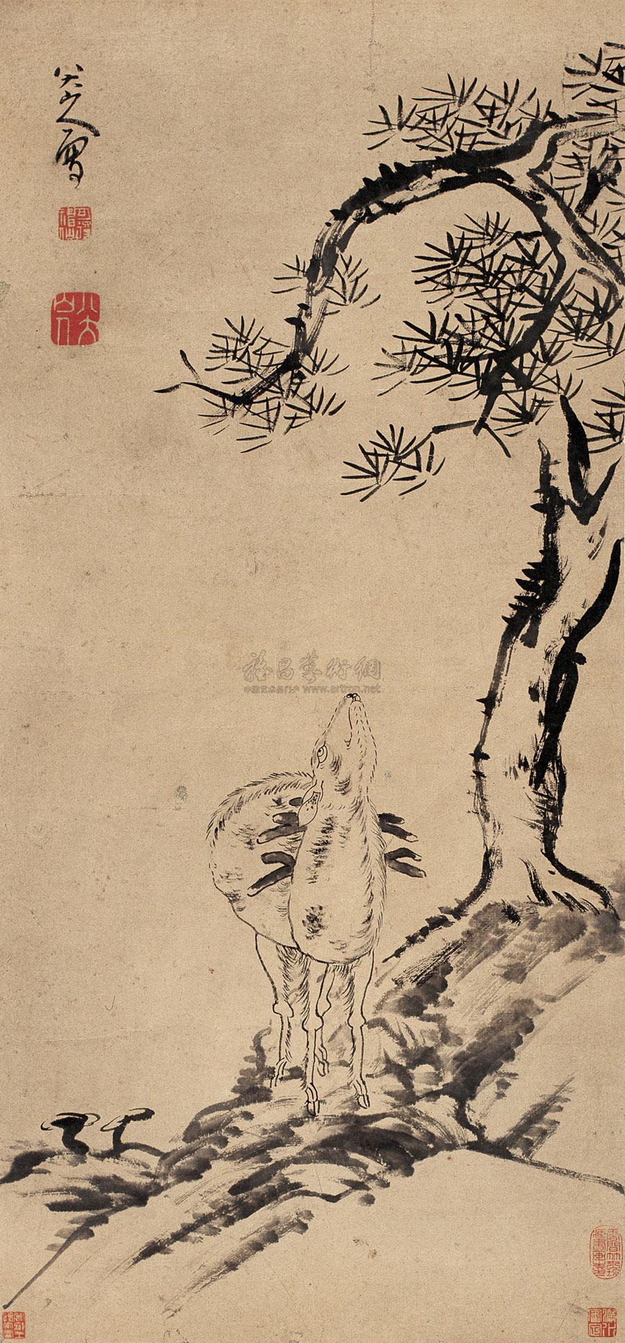 0314 松鹿图 立轴 水墨纸本