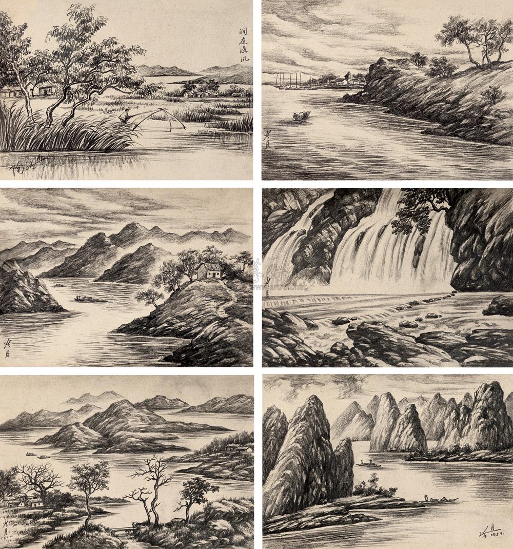 0308 1954年作 素描洞庭风帆 纸本