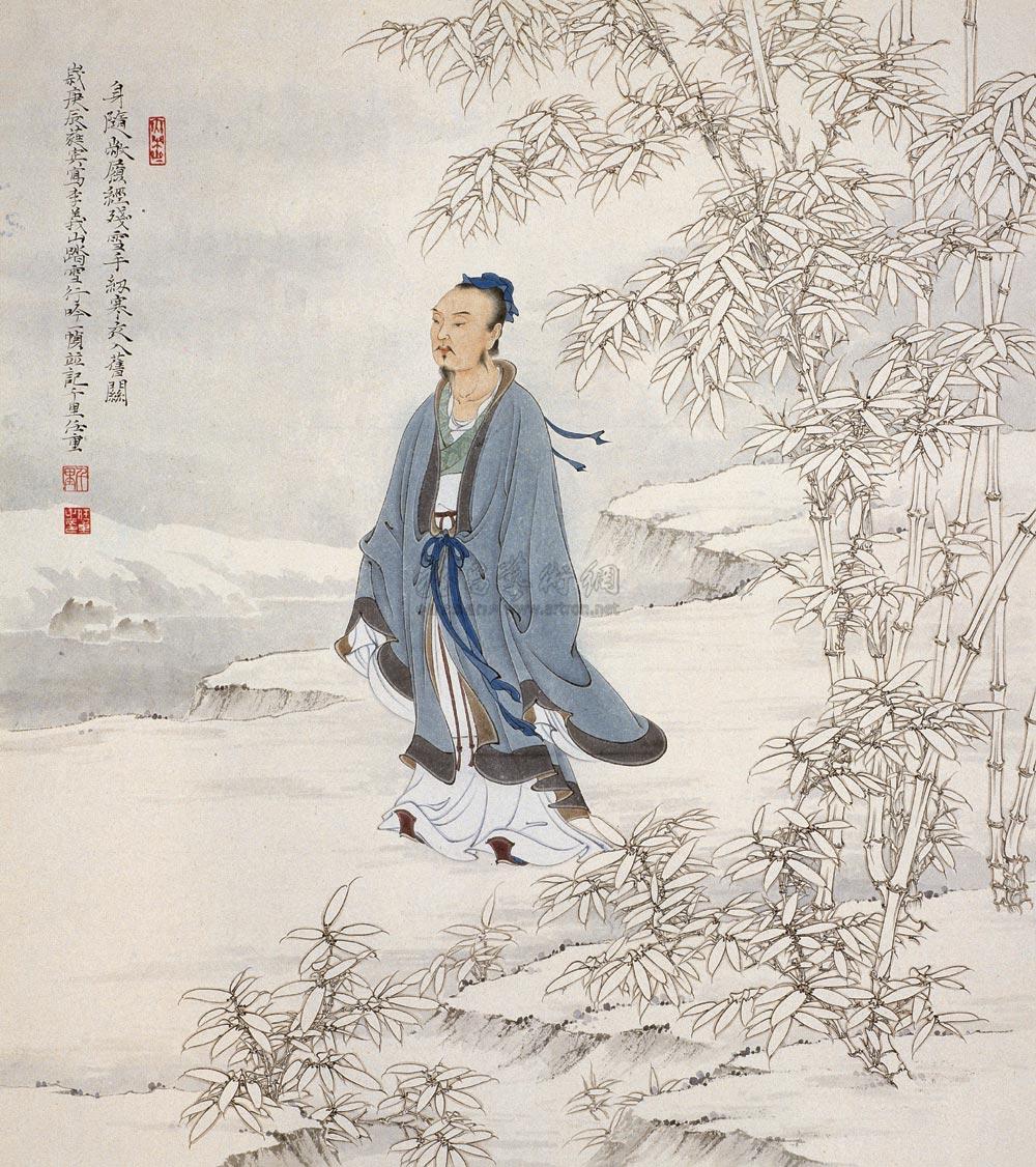 00522000年作李商隐行吟图镜心纸本