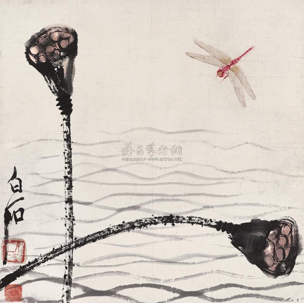 0684 莲蓬蜻蜓 镜心 设色纸本