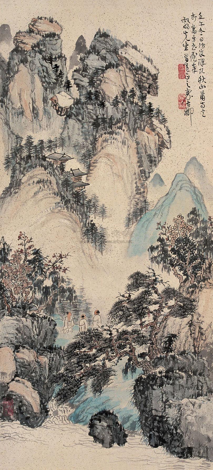 0083 1942年作 秋山萧寺 镜心