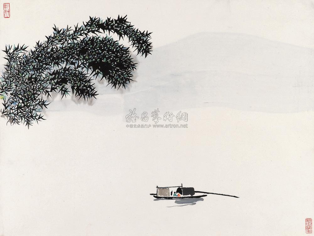 【竹下泊舟 立轴 设色纸本】拍卖品_图片_价格_鉴赏_绘画_雅昌艺术品