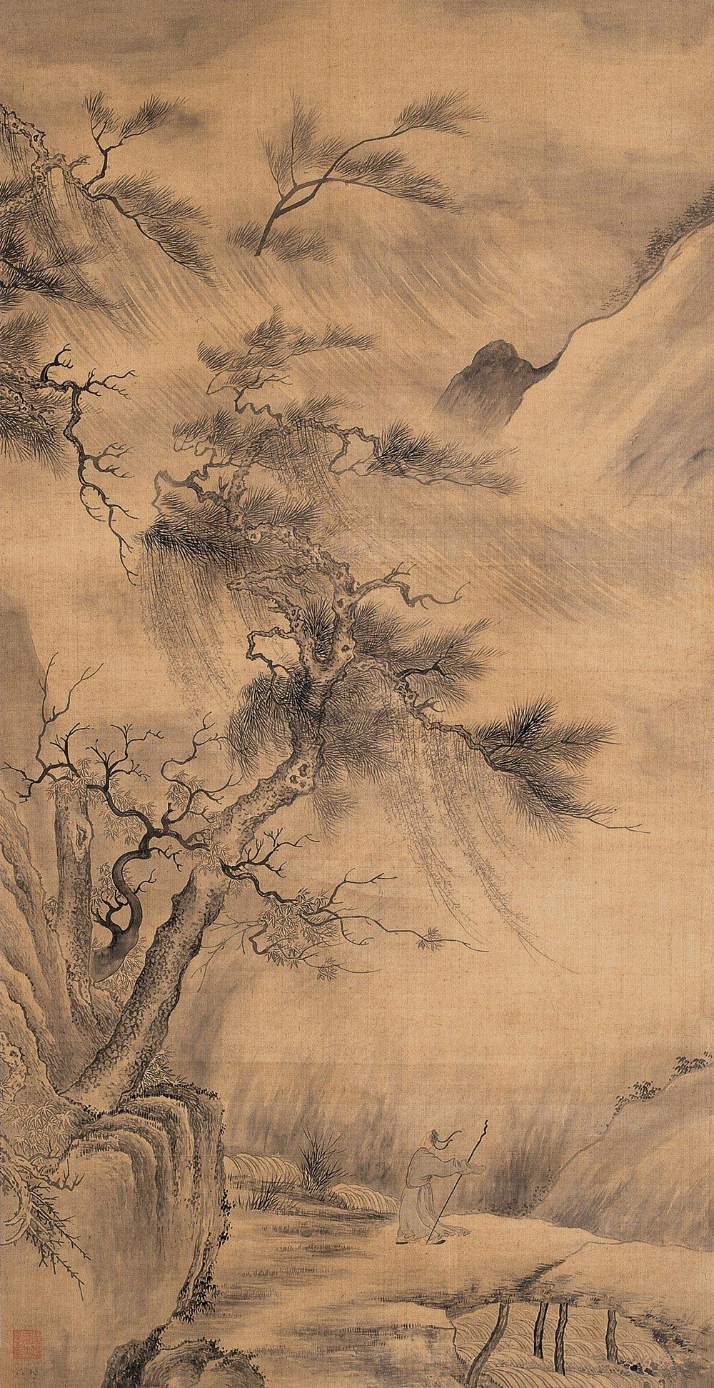 0179 仿宋徽宗风雨图 立轴 设色绢本