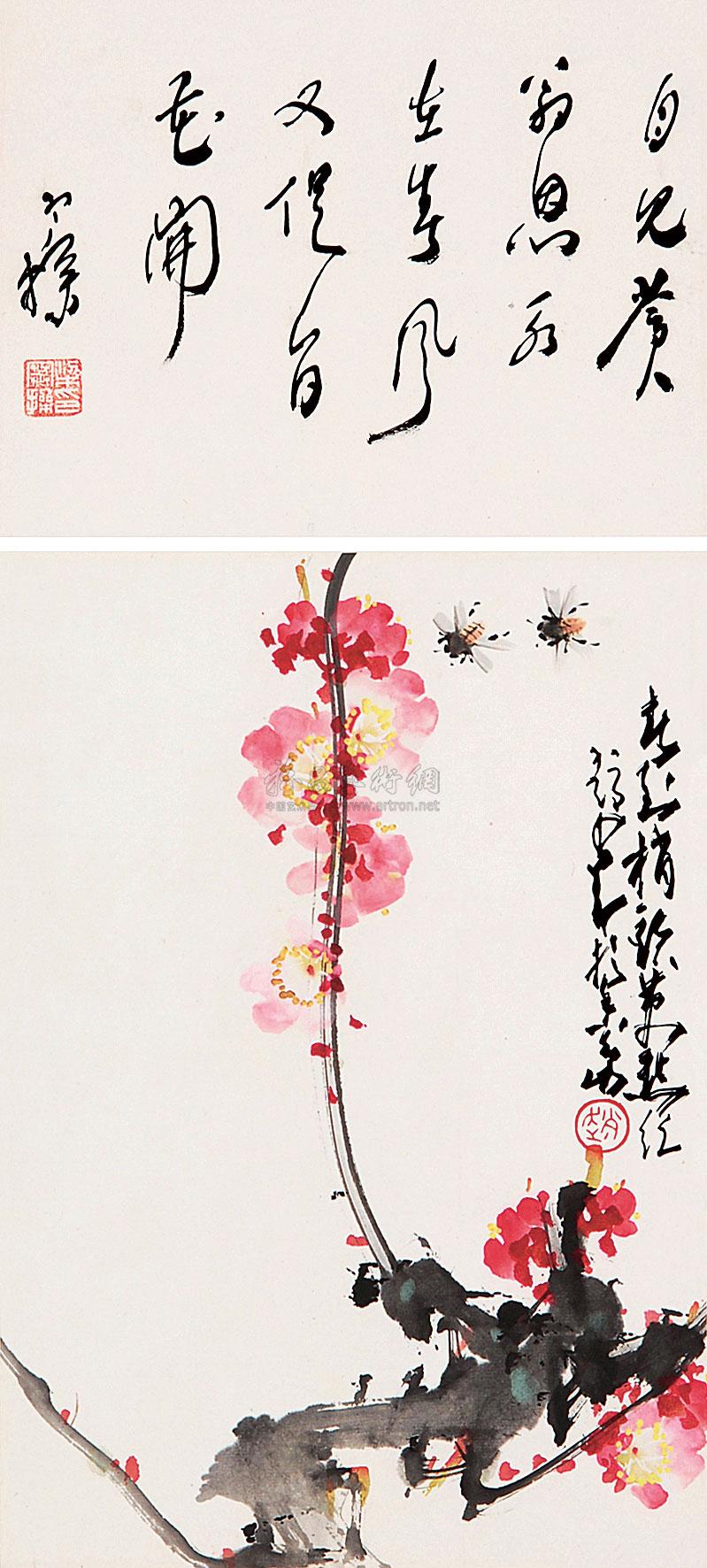 【梅花蜜蜂 书法 诗堂 立轴 设色纸本】拍卖品_图片_价格_鉴赏_绘画