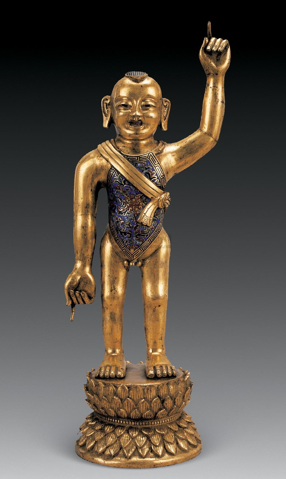 0031清康熙铜鎏金珐琅诞生释迦佛立像