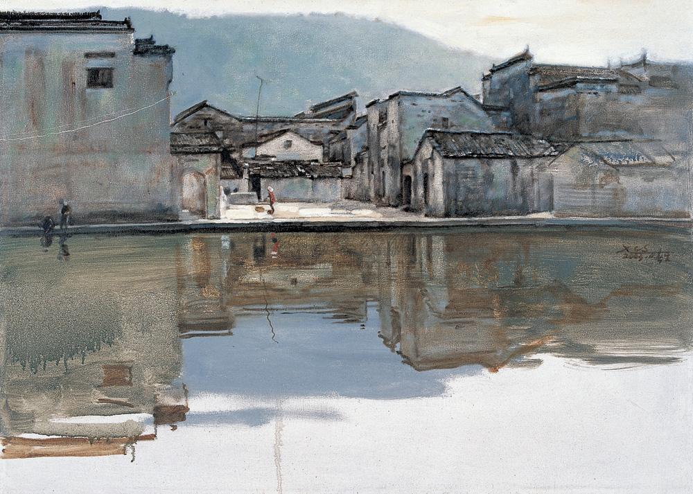 0483徽居布面油画