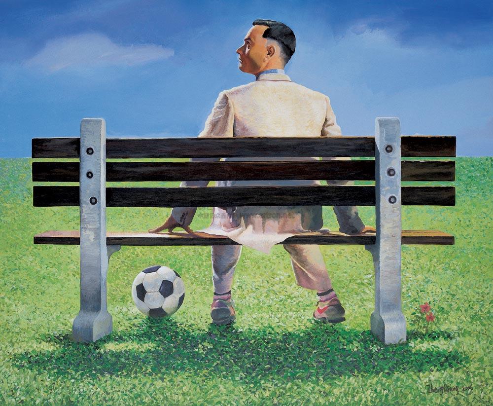 0183 2006年作 阿甘与足球 布面 油画