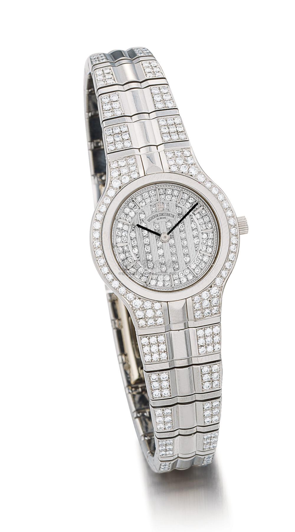 2618江诗丹顿女装石英18k白金镶钻石链带腕表