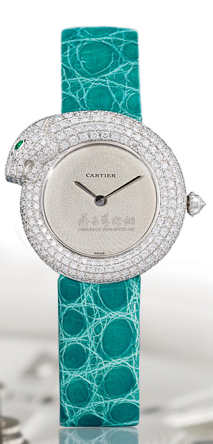 2740 卡地亚罕有女装18k白金镶钻石豹头款式腕表