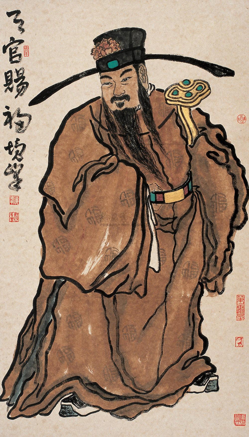 0414 天官赐福 镜心 设色纸本