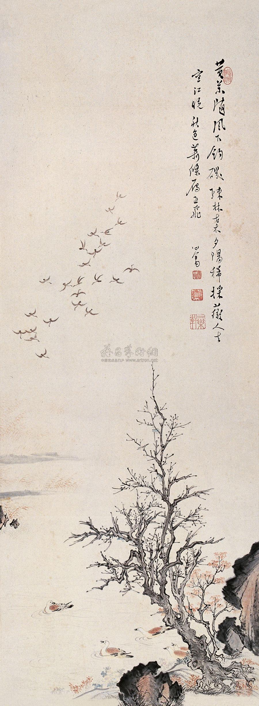 *0179 秋木飞雁图 立轴 纸本