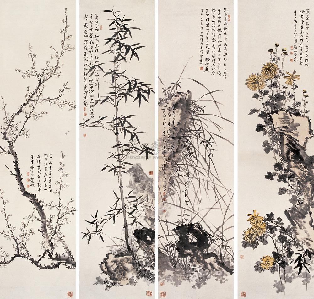 0815梅 兰 竹 菊 四屏 纸本