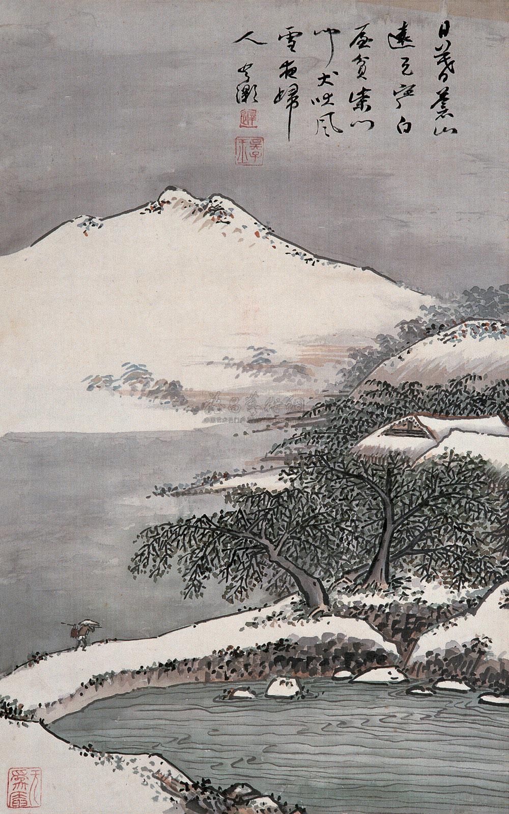 0015 风雪夜归人 立轴 设色绢本