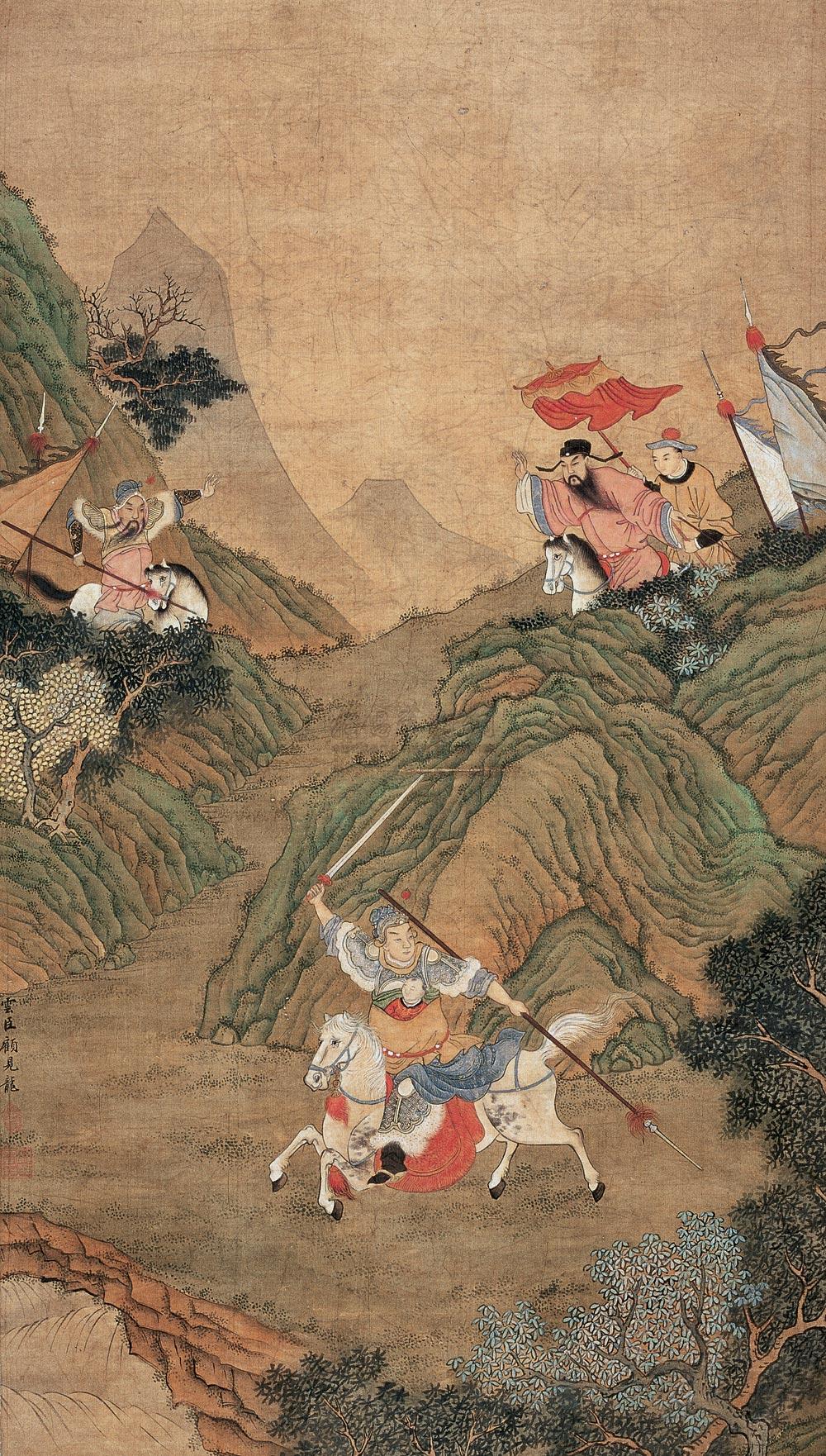 0744子龙大战长坂坡图立轴设色绢本