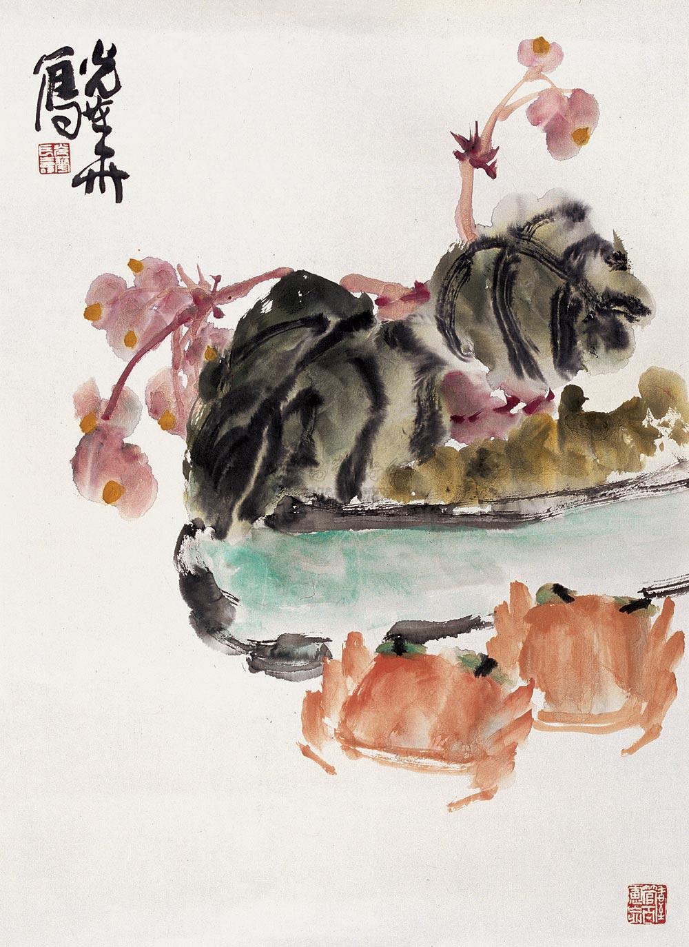 0976菊蟹图镜心设色纸本