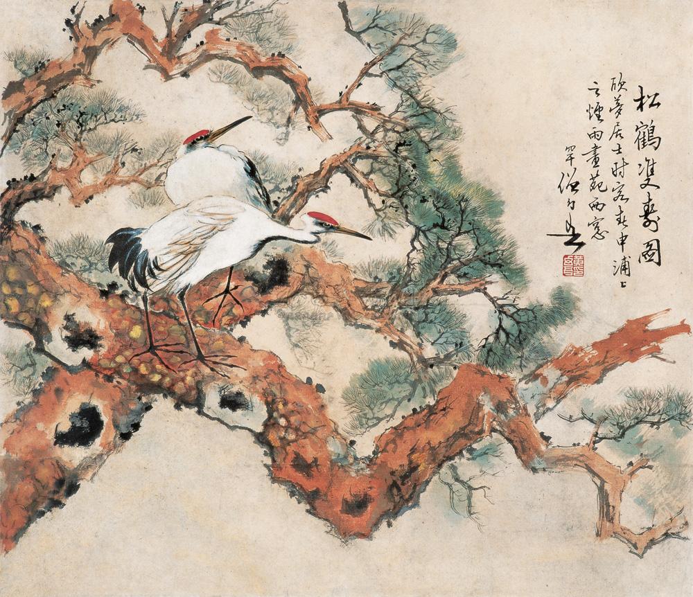 0315松鹤双寿图 镜心 设色纸本