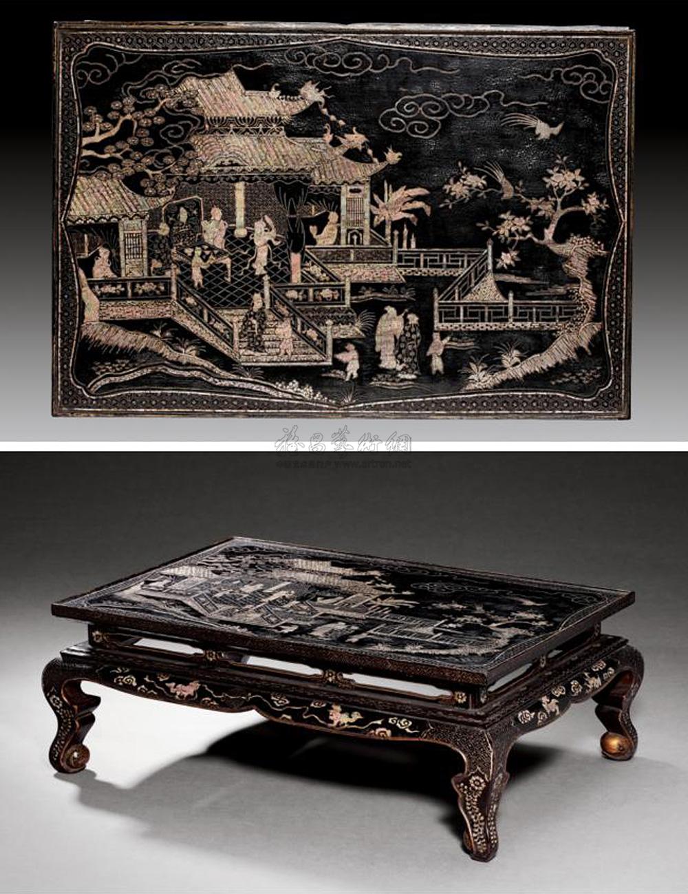 黑漆螺钿"亭阁高士"图长方案】拍卖品_图片_价格_鉴赏_漆器_雅昌艺术