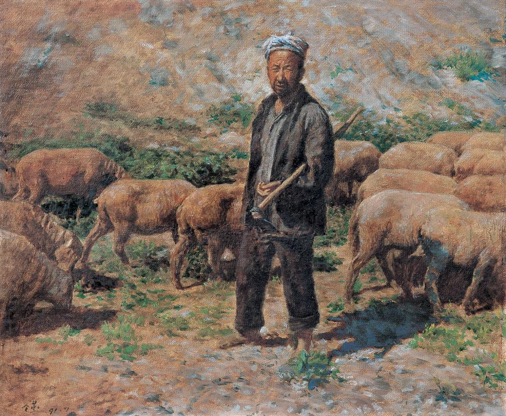 0052米脂羊倌油彩布面