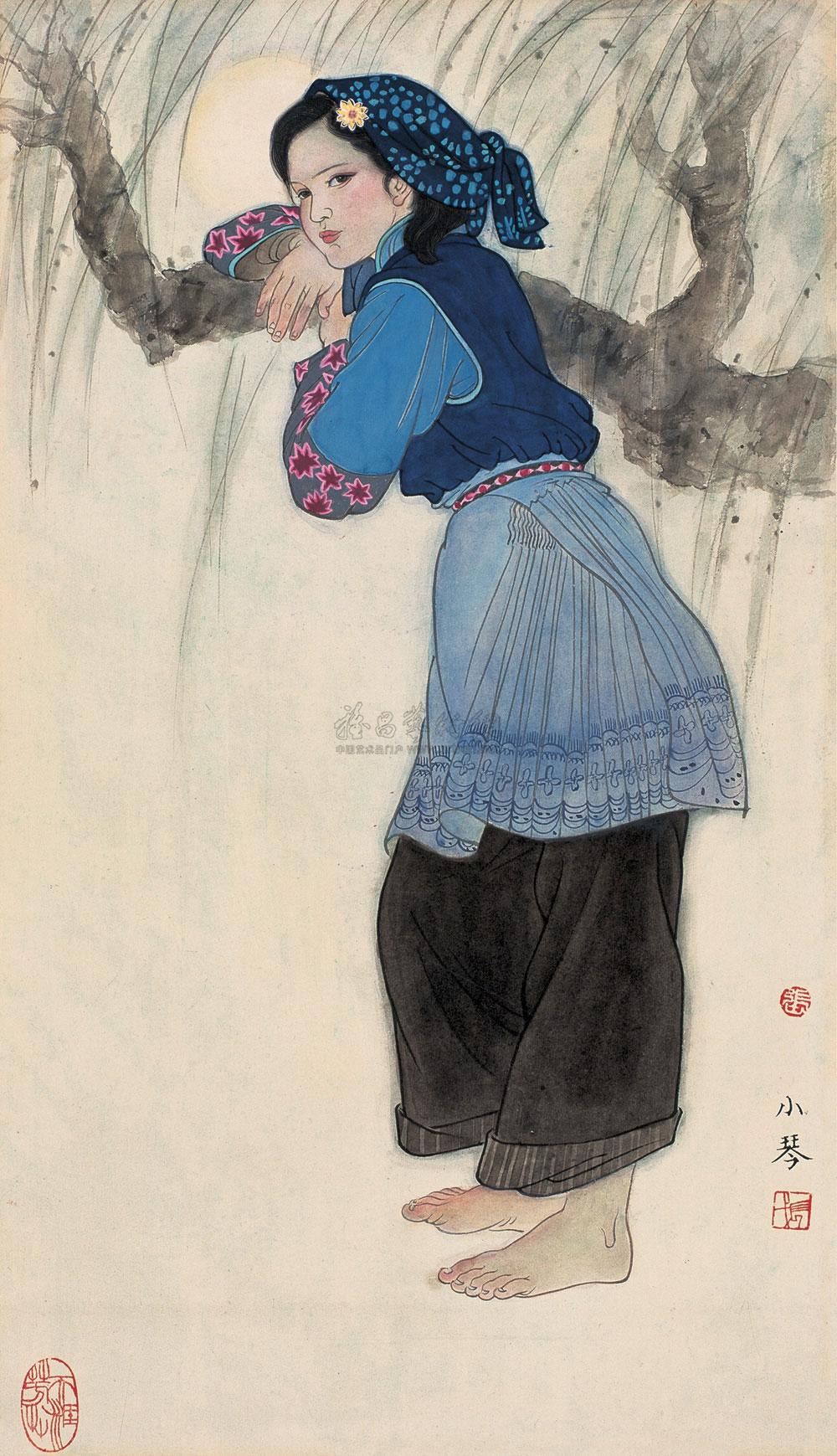 【依树女 镜心 设色纸本】拍卖品_图片_价格_鉴赏_绘画_雅昌艺术品