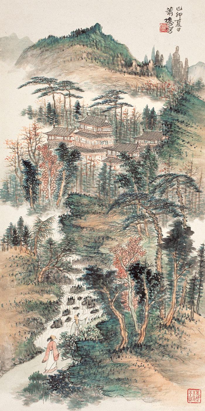 0100己卯1939年作溪山访友立轴设色纸本