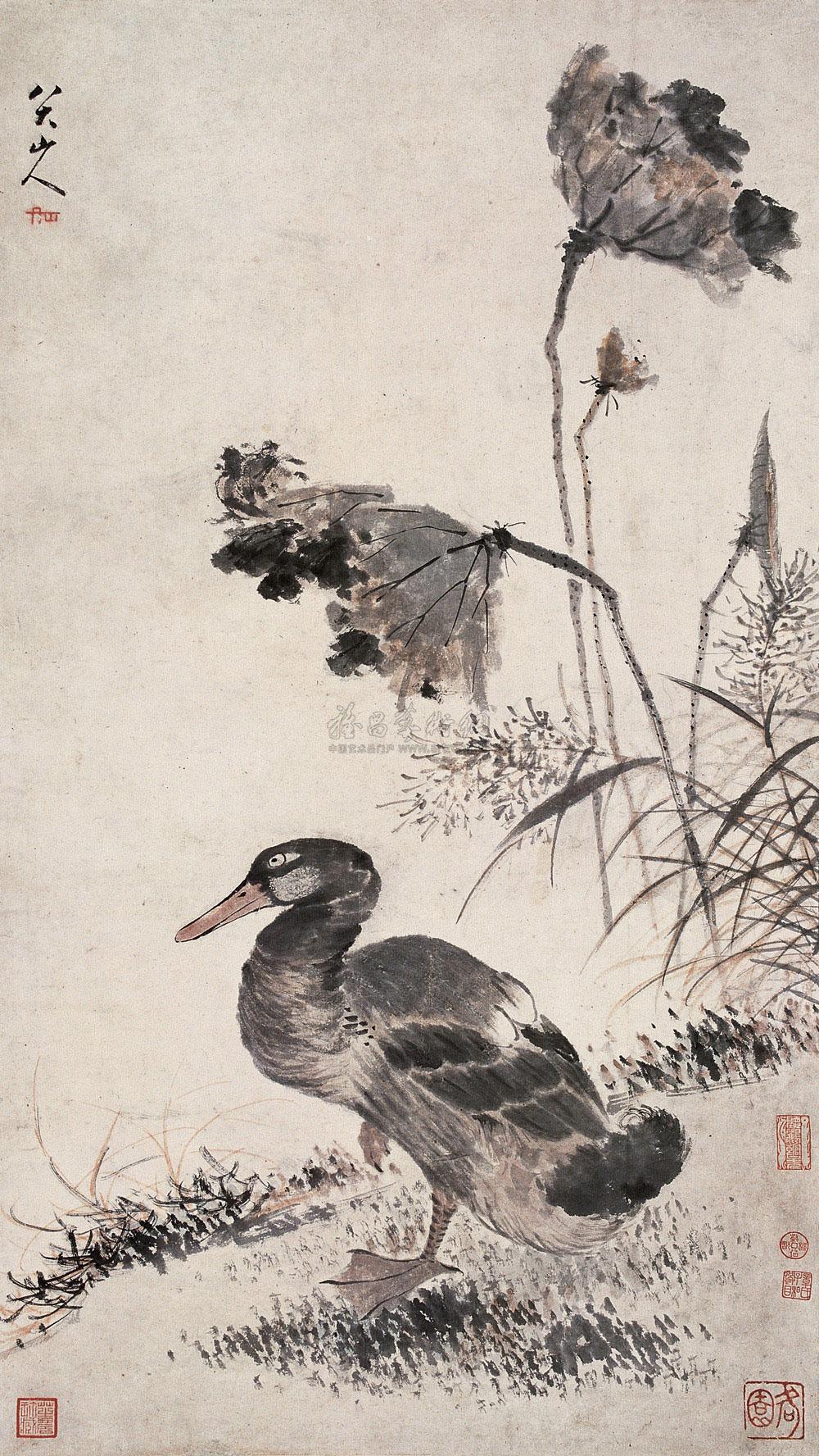 *1597 荷塘寒鸭 立轴 纸本