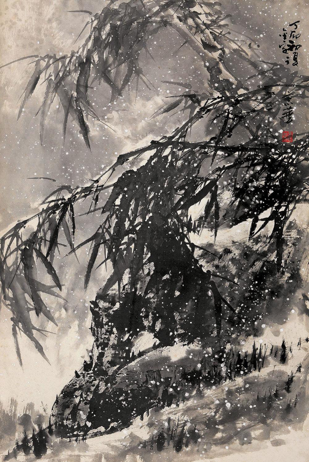 0057 雪竹 立轴 设色纸本