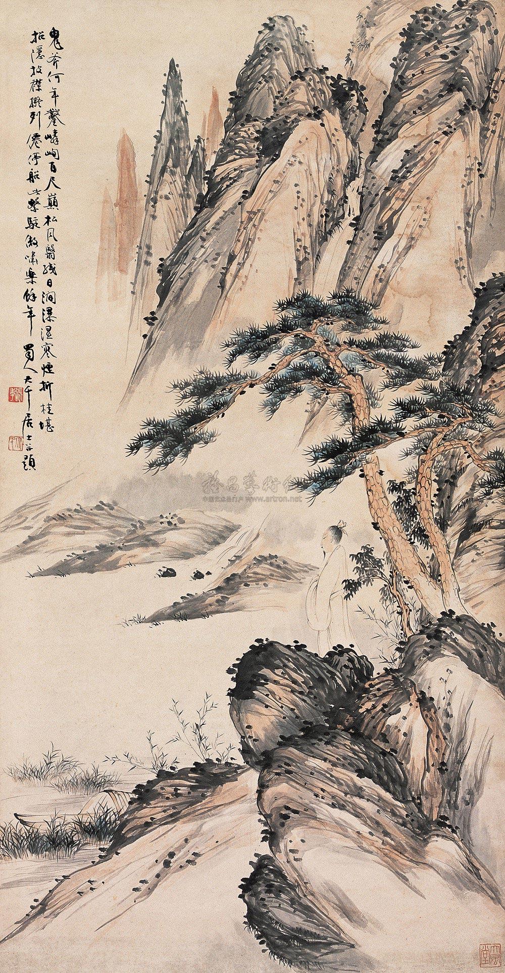 【松下高士图 立轴 设色纸本】拍卖品_图片_价格_鉴赏_绘画_雅昌艺术