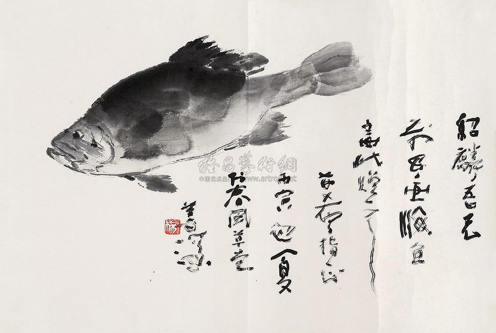 0308 丙寅(1986年)作 海鱼 镜心 水墨纸本