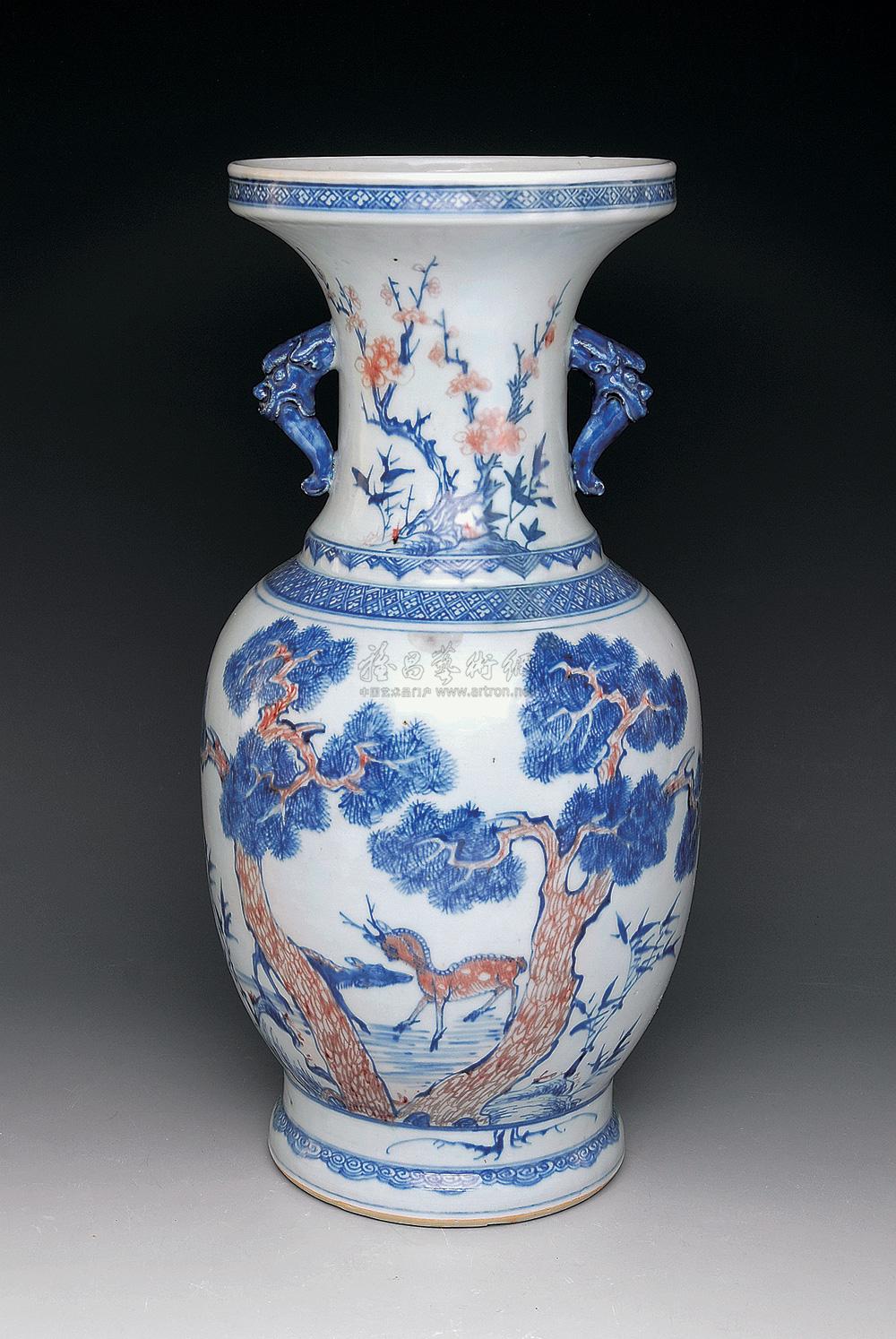 清乾隆青花釉里红松竹梅福禄寿双耳瓶 拍卖品 图片 价格 鉴赏 清代青花釉里红瓷器 雅昌艺术品拍卖网