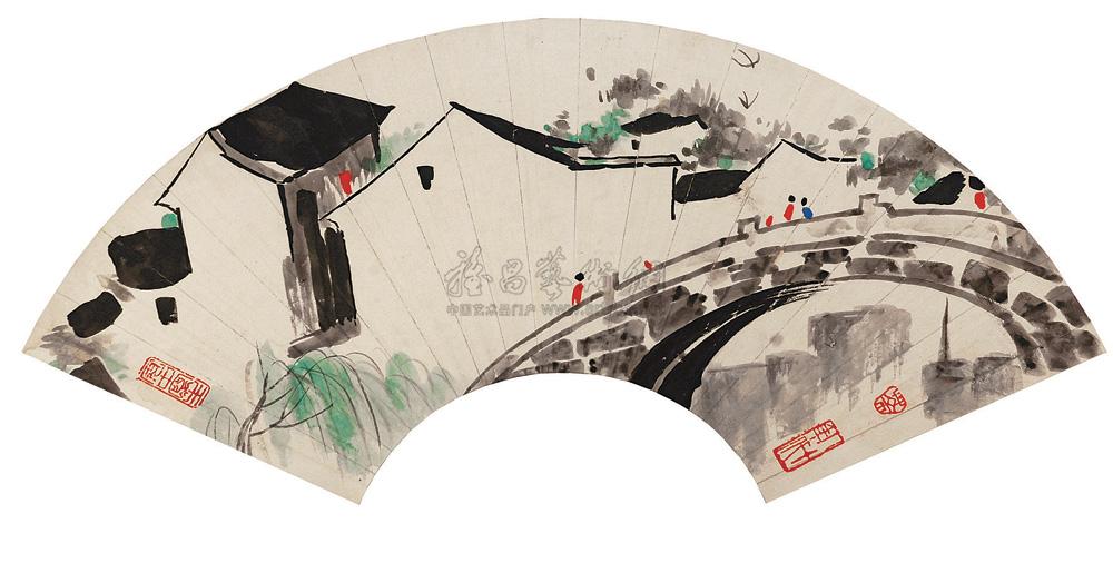 【水乡景色 扇面 设色纸本】拍卖品_图片_价格_鉴赏_绘画_雅昌艺术品