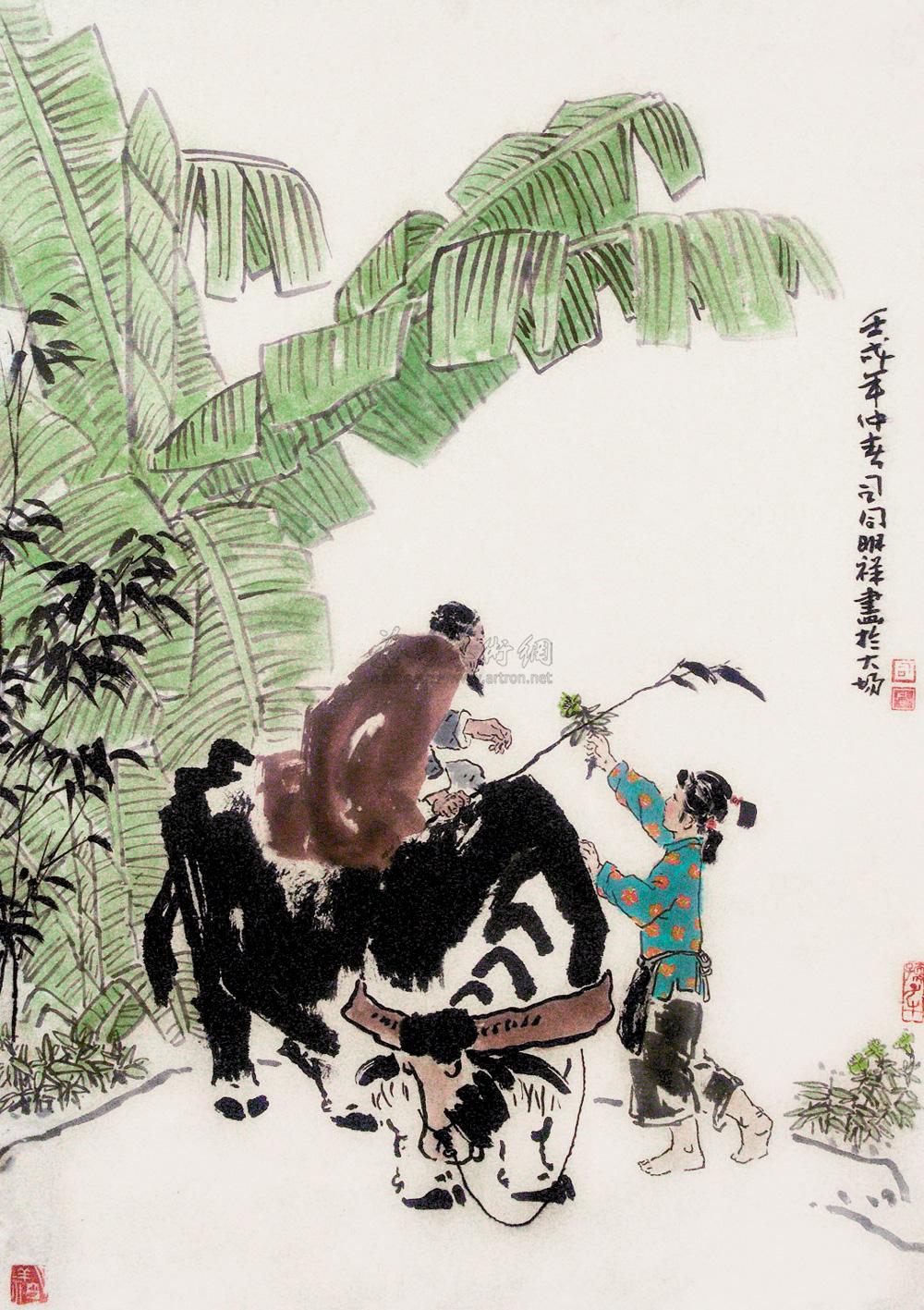 【骑牛采花图 立轴 设色纸本】拍卖品_图片_价格