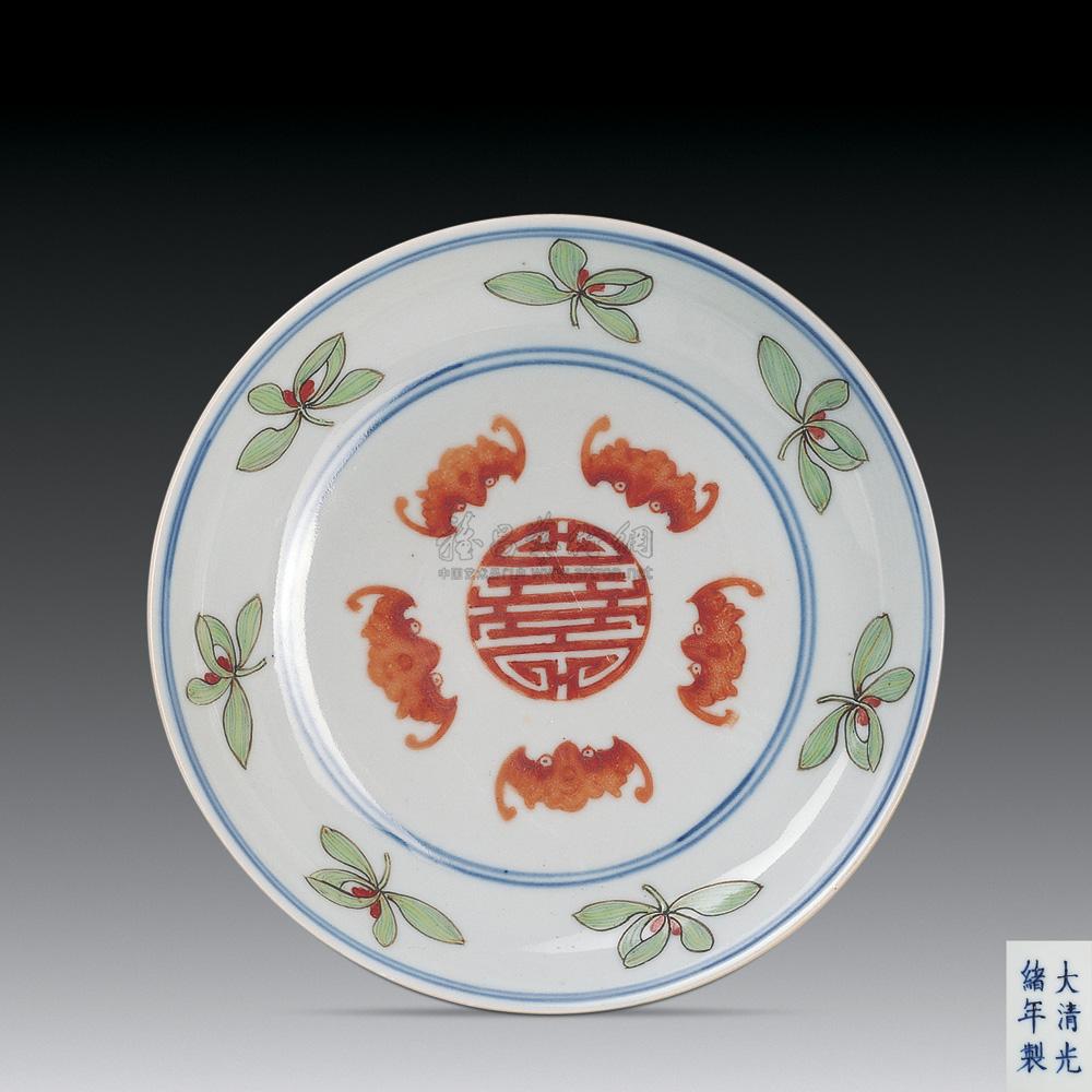 【清光绪 粉彩五蝠捧寿纹盘】拍卖品_图片_价格_鉴赏_清代粉彩瓷器