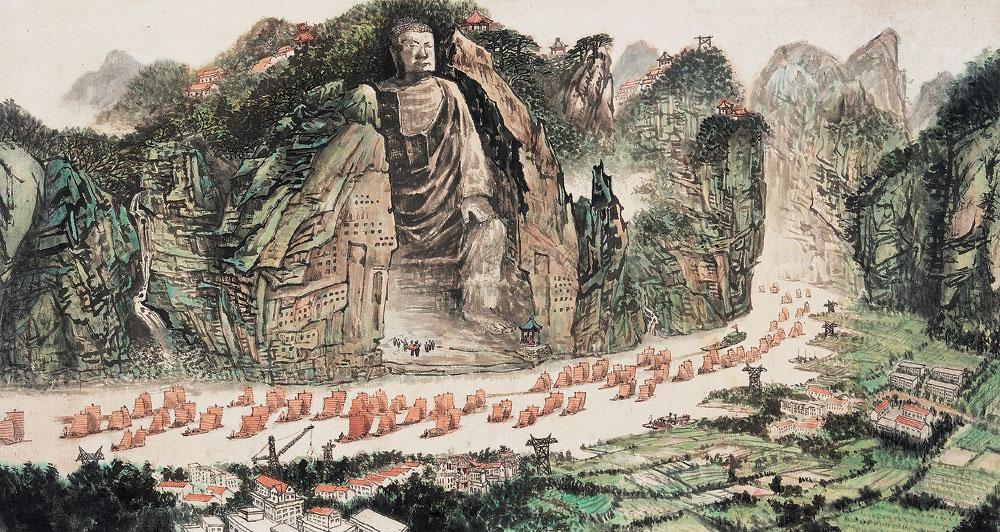 0223乐山大佛镜心设色纸本