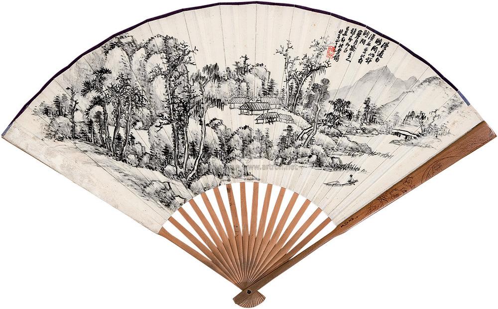 0453山水成扇水墨纸本